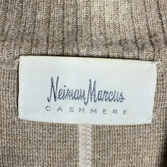 Neiman Marcus Cashmere Zip Up Knit Cardigan Sweater w Pockets Light Brown Large - Picture 4 of 6